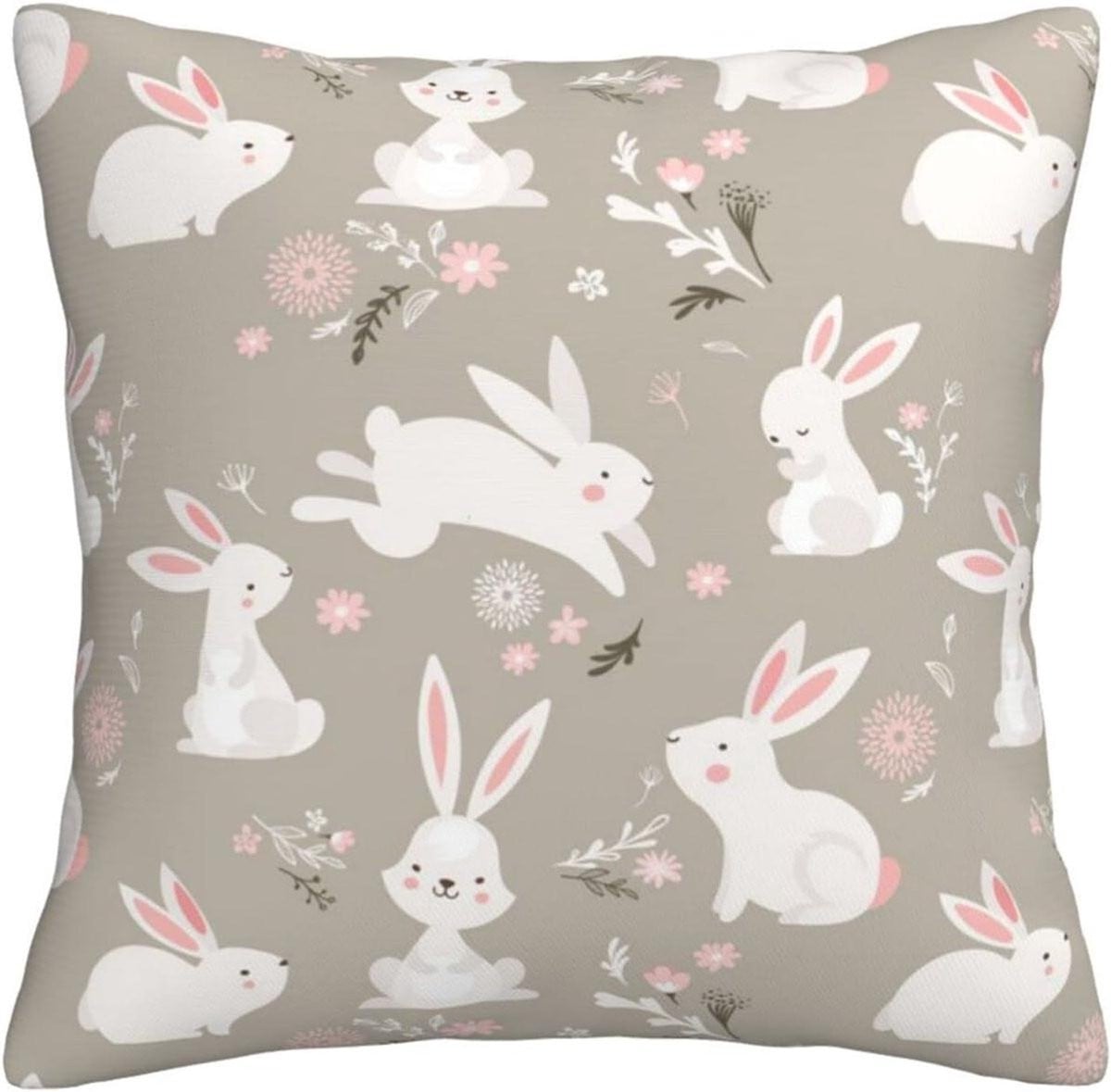 Decoratieve Bloemen Sierkussensloop met Paashaas - Zachte Polyester Stof - Vierkant