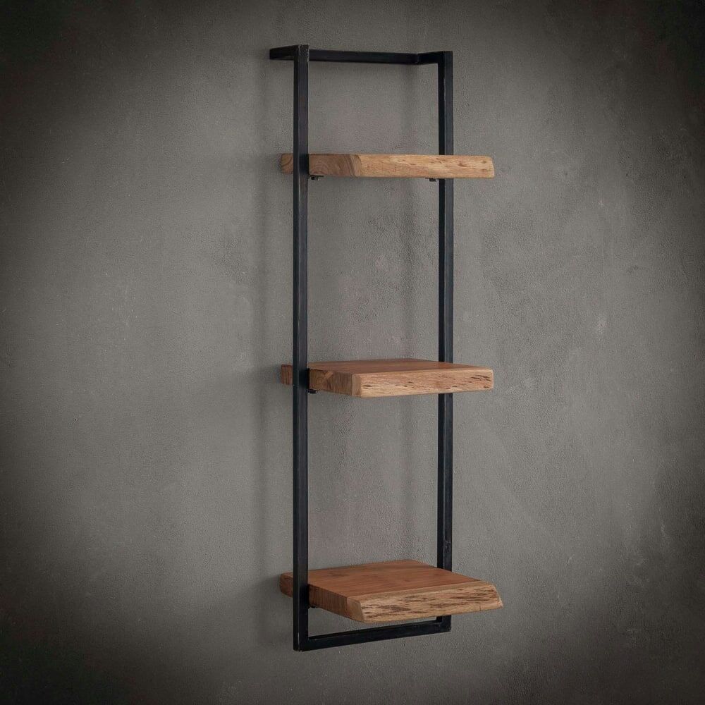 Pier import Etagère murale verticale 3 niveaux en acacia massif cadre acier Marron 30x100x25cm