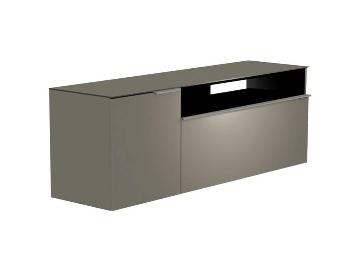 Moderano Lowboard, Grau, Alu, 3 Fächer, 160x65x45 cm, Beimöbel erhältlich, hängend, Abdeckplatte aus Glas, Wohnzimmer, Wohnwände, Lowboards, Lowboards hängend
