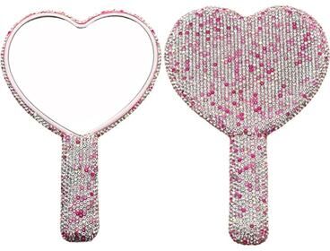 Fusion Finds Luxury Handheld Makeup Mirror With Rhinestone Crystal Handle Portable Heart, Round & Square Vanity Mirror pink Heart