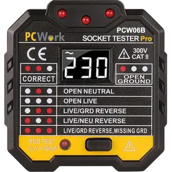 PCW 06B - Steckdosentester PCW06B, mit RCD Prüfung und LCD Display