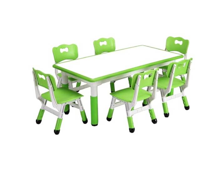 GarveeHome Höhenverstellbarer Kindertisch Mit 6 Stühlen Rutschfeste Beine, robuste Tischplatte – 7-teiliges Set für Basteln, Essen & Lernen – Für Kinder ab 2 Jahren