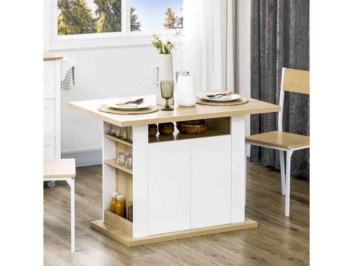 HOMCOM Îlot Cuisine 4-6Pers Blanc 110x70cm