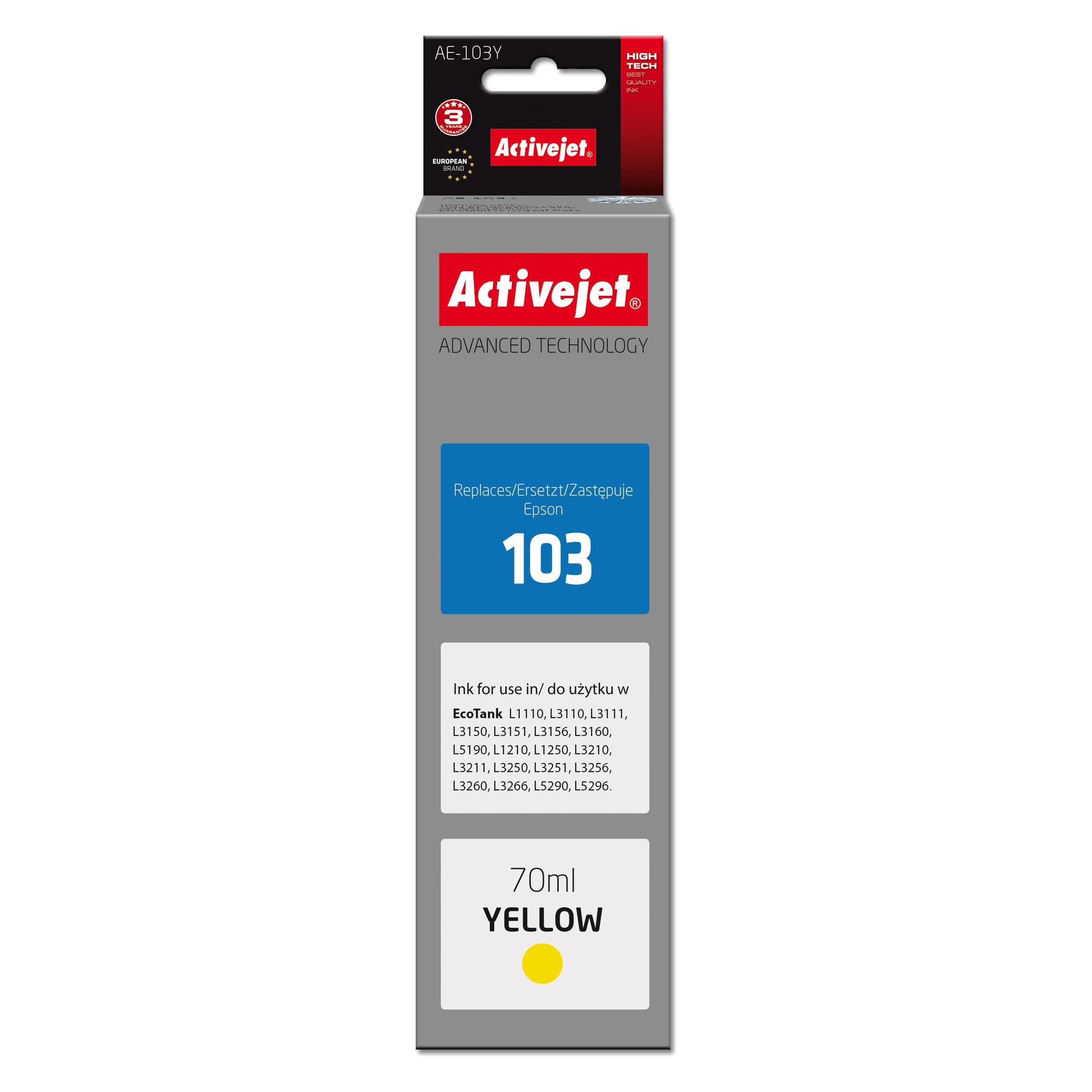Activejet AE-103Y Tinte (Ersatztinte Epson 103 C13T00S44A Supreme 70 ml gelb) (Y) (AE-103Y)