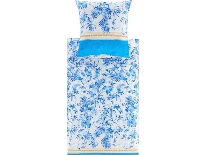 Bassetti Kissenbezug Ibiscus Tattoo Feinsatin blau Größe 40x80 cm