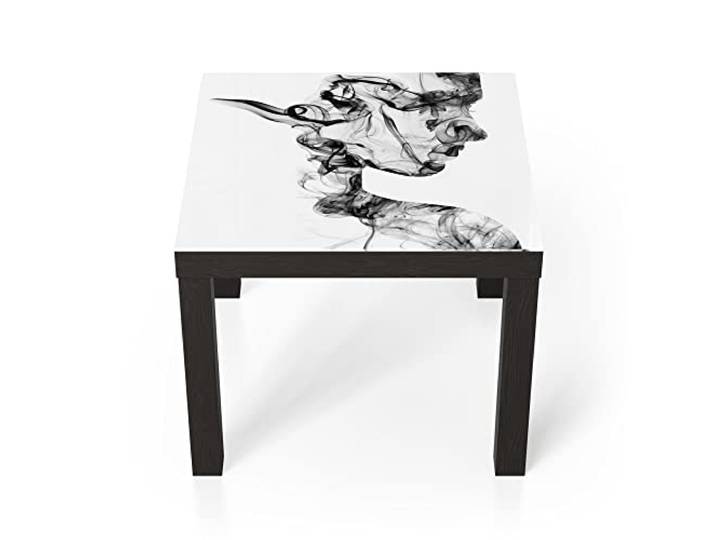 DEQORI Glastisch schwarz klein 55x55 cm Motiv Frauenkopf aus Rauch ausgefallener Beistelltisch aus Glas Hochglanz Couchtisch fürs Wohnzimmer moderner Couch Tisch mit Design