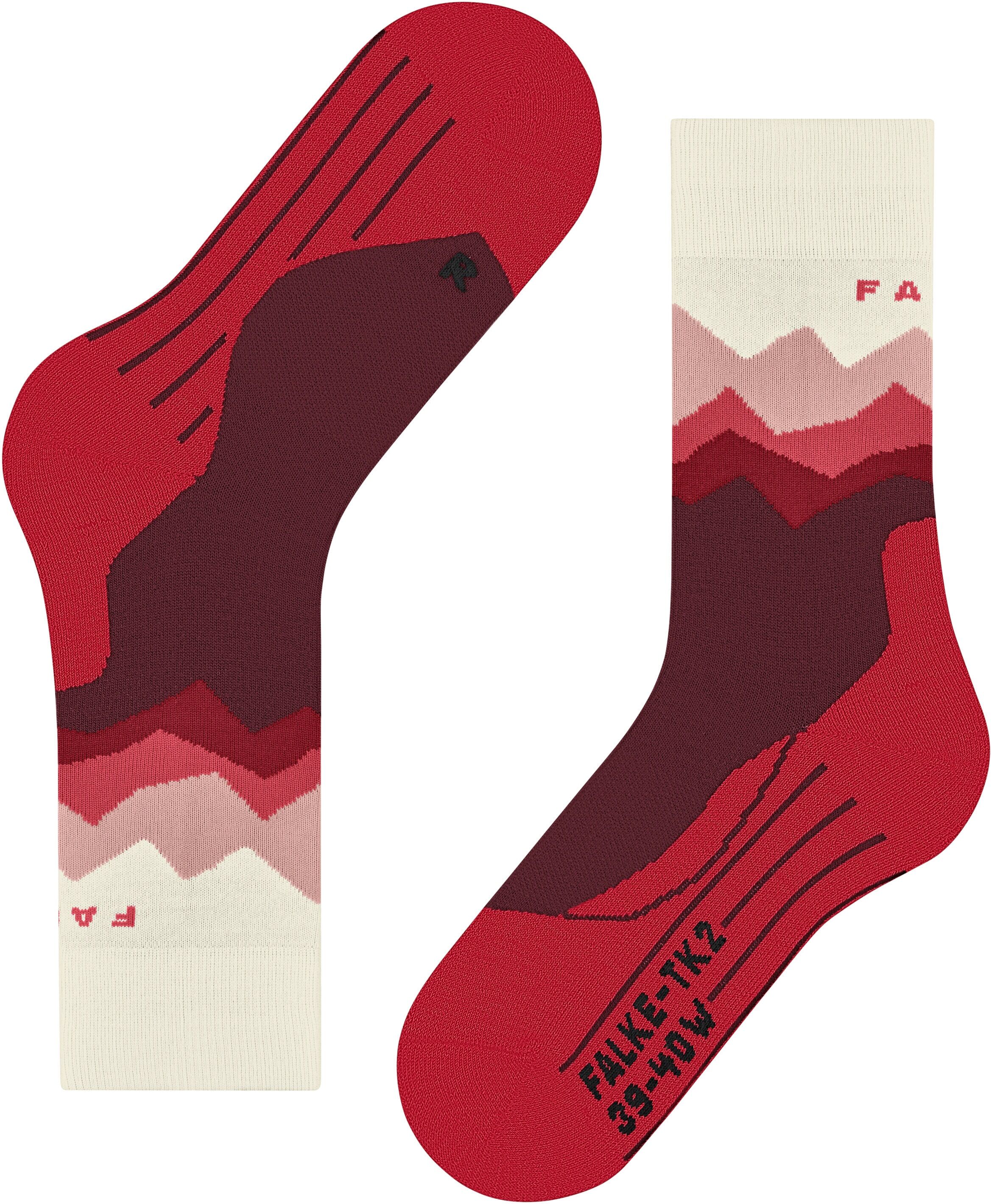Wandersocken FALKE "TK2 Explore", Damen, Gr. 39-40, rot (merlot), Materialmix, normal, Socken Wandersocken, hohe Feuchtigkeitsaufnahme, schnell trocknend, atmungsaktiv merlot 39-40