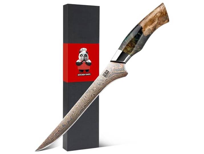 SHAN ZU Japanisches Ausbeinmesser 18cm Damaststahl & Kupfer, Filetiermesser Profi Fischfiletiermesser 33 Lagen Ultrascharfes Küchenmesser Ahornholzgriff