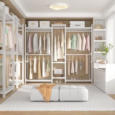 Rackcog Bamboo Closet System Clothes Rack, Large Freestanding Garment Rack Clothing Rack for Hanging Clothes