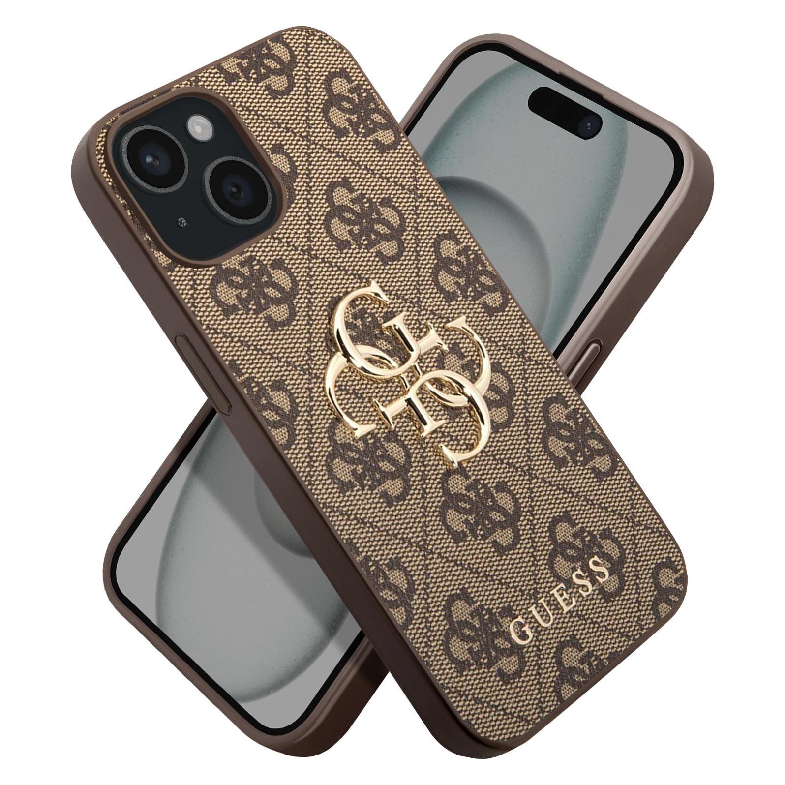 Guess PU 4G Metal Logo Case für Apple iPhone 15 - brown (Apple iPhone 15) (GUHCP15S4GMGBR)