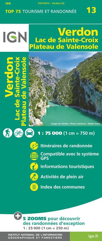 Carte TOP 75 n° 13 - Gorges du Verdon, lac de Sainte-Croix & Plateau de Valensole   IGN