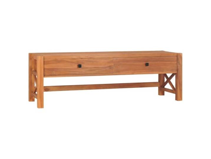 GHVBNMF TV-Schrank Teakholz 140x40x45 cm TV Lowboard mit 2 Schubladen Rustikales Lowboard fürs Wohnzimmer aus massivem Teakholz mit 2 Schubladen und stabilem X-Rahmen für Fernseher.