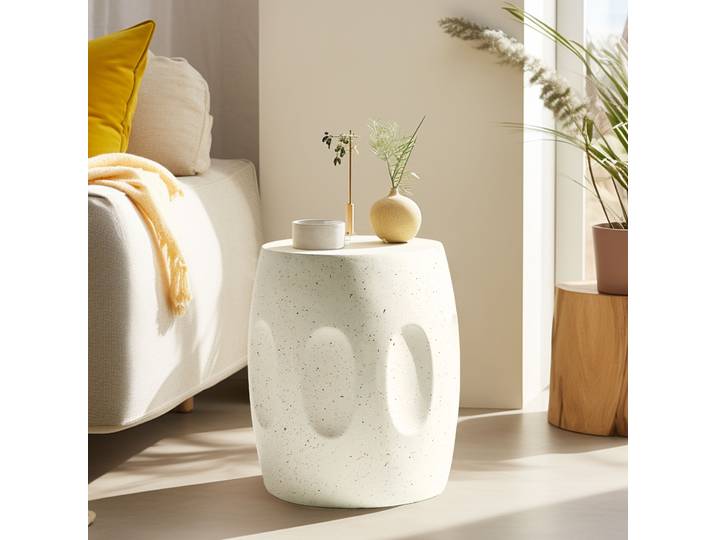 Table d'appoint en béton léger unique, tabouret de jardin décoratif, table d'appoint en faux terrazzo, petite table basse