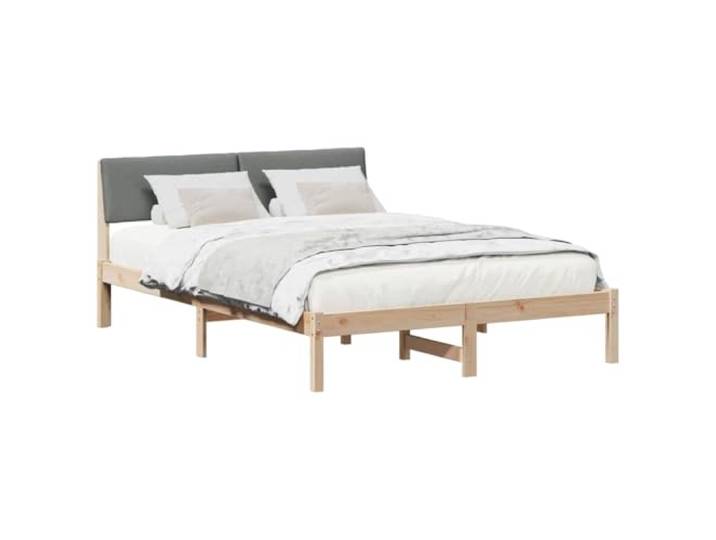 KTHLBRH Plattformbett 160 x 200 cm, Braun und Dunkelgrau Massives Kiefernholz, gepolstertes Kopfteil, Lattenrost, ohne Lattenrost, max. Belastung 200 kg