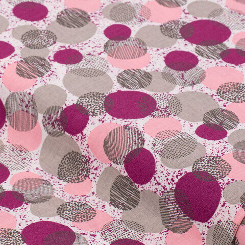 Baumwollstoff Kreise Dots "Mona", weiß/beere/grau