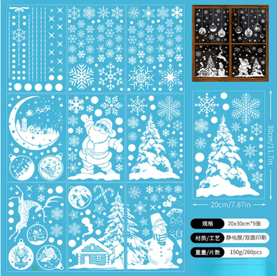 Inspire Picks 9PCS Snowflake Christmas Window Stickers Reindeer New Year Electrostatic White Holiday Decals b