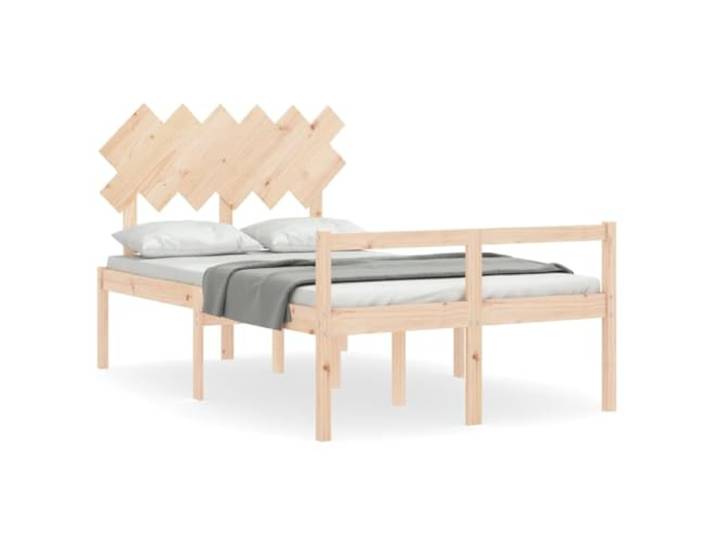 PUGYNBK Bett aus Kiefernholz mit Kopfteil für Senioren Sitzhöhe 45 cm, Sperrholzleisten, Stauraum unten