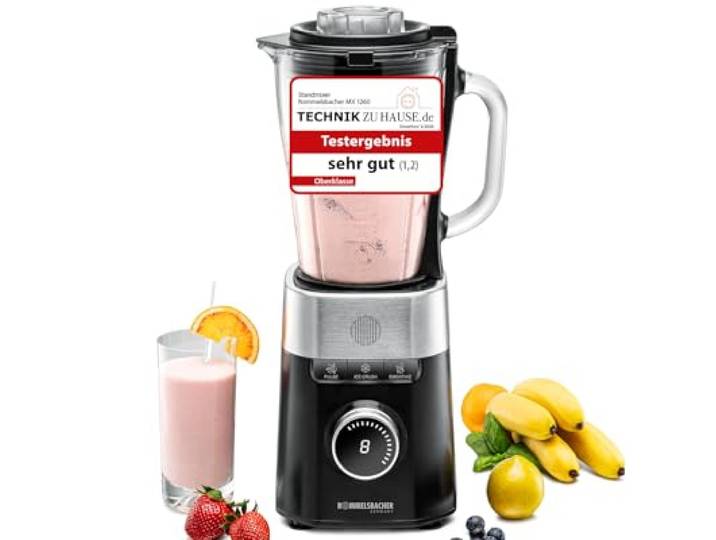 ROMMELSBACHER Standmixer MX 1260, 22.000 U/min, Drehzahlregulierung in 8 Stufen, Funktionstasten (Smoothie, Pulse, Ice Crush), 1,5 l Glaskrug, Spezialmesser aus Edelstahl, 1200 Watt