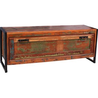 Schuhkommode SIT "Portofino aus recyceltem Altholz mit Klappe – Vintage Design", bunt, B:130cm H:50cm T:40cm, Massivholz, Recyceltes Altholz, Sideboards, Schuhkommode, Bunt lackiertes Altholz mit antikschwarzem Altmetall im Used Look