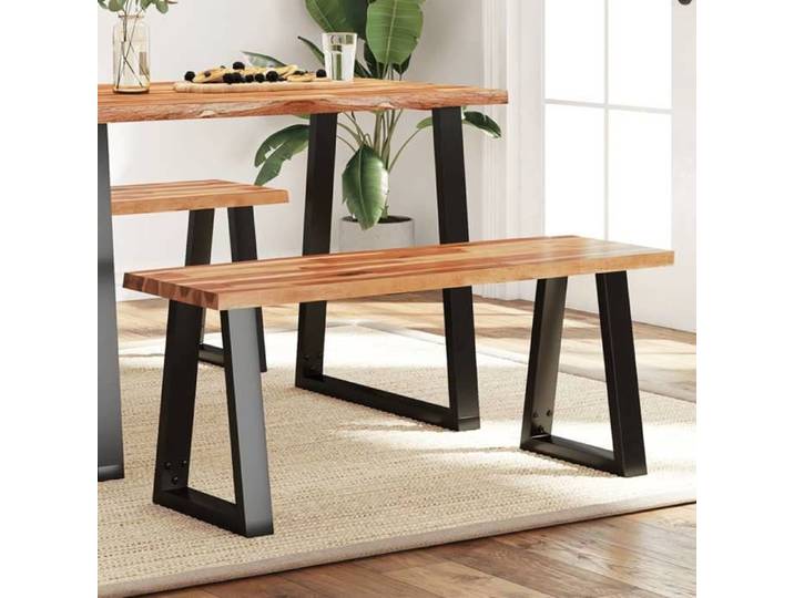 Banc en bois d'acacia - - 110x35x45 cm - Bois d'acacia massif - Pieds en acier en U - Bord vivant - Brun