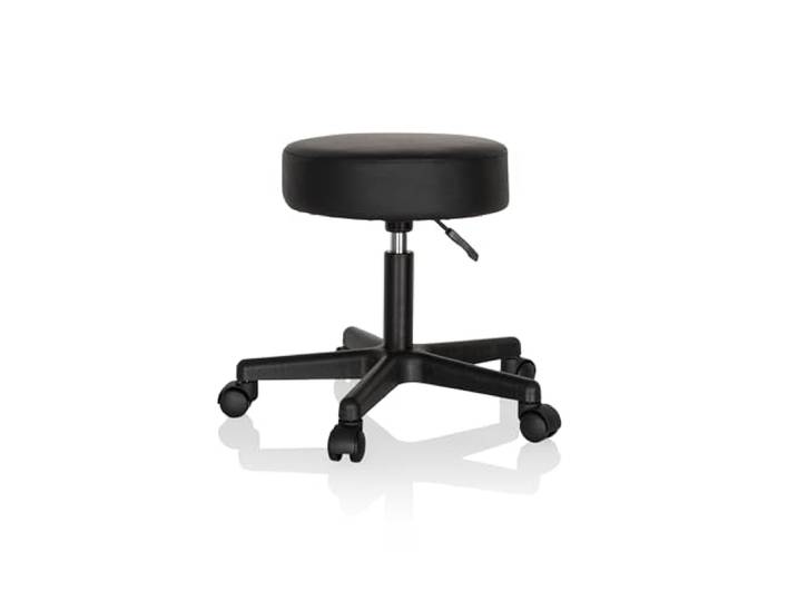 hjh OFFICE 670926 Drehhocker Operator I Kunstleder Schwarz Hocker höhenverstellbar mit Rollen