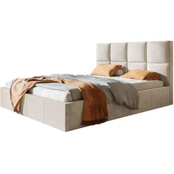 BETT 180x200 - Polsterbett mit Bettkasten und Holzrahmen - Modern Betten - Weicher Jasminstoff - Kollektion Roma, Beige