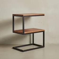 KADIMA DESIGN Beistelltisch Massivholz INDI: S-Design, Schwarz/Metallgestell, 2 Ablageflächen
