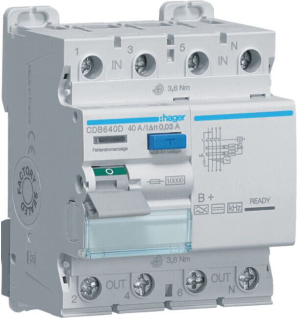 Hager Interrupteur différentiel 4P 40A 30mA B CDB640D (CDB640D)