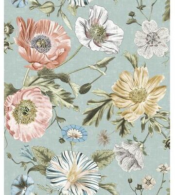 RoomMates Blue Vintage Poppy Peel and Stick Wallpaper