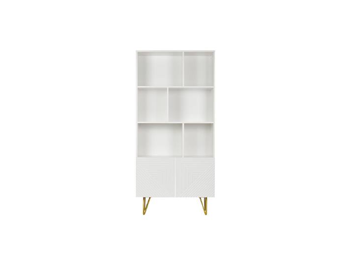 Bibliothèque design gravée blanc mat et métal doré 2 portes L86 cm OZEN