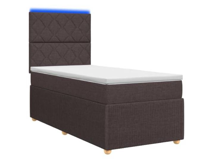 KTHLBRH Boxspringbett mit LED Matratze Dunkelbraun 90 x 200 cm Kopfteil verstellbar 78-88 cm, LED-Lichtern, Taschenfedern, waschbare Bettdecke, Kiefernholz