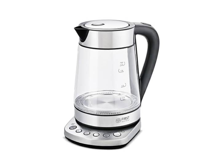 TZS First Austria glazen waterkoker 1,7 L, met kalkfilter, 2200 watt, binnenverlichting, snoerloos, droogkookbeveiliging, 360° aansluitvoet