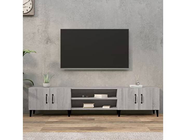 HEFZGDB TV-Schrank Grau Sonoma 180x31,5x40 cm Holzwerkstoff mit 4 Fächern und 4 Türen, Stauraum Lösung, Metallfüße, Moderne Aufbewahrung, langlebiges Wohnzimmer Möbelstück