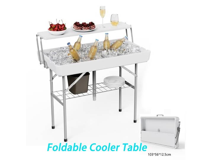 Table pliante d'extérieur avec glacière, table de jardin pour bière avec glacière, table rafraîchissante portable pour terrasse, fête, camping