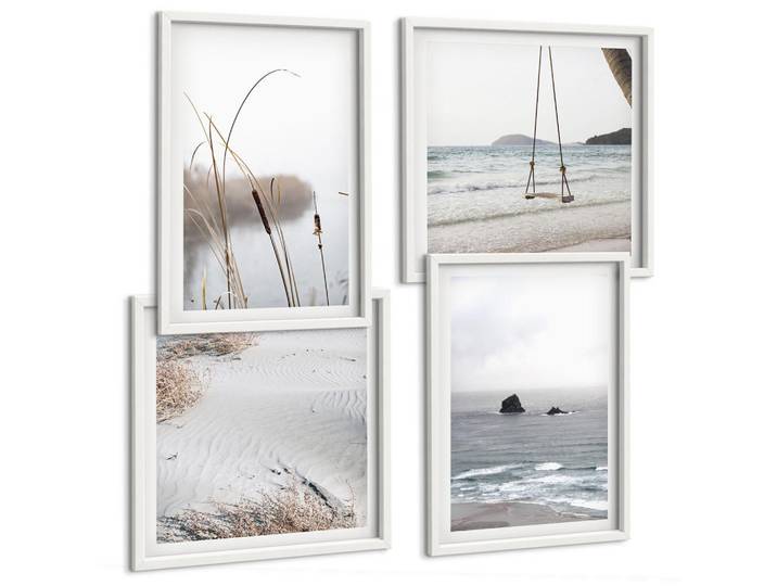 Tulup Bilder SET 4er Set - 50x50 cm & 40x60 cm Weißer Rahmen - Vegetation am Wasser im Sommer, Kunststoff, Rechteckig, 50x50 cm, gerahmt, Bilder & Rahmen, Bilder