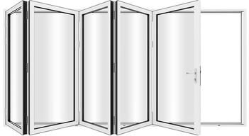 "KaMic 168""×80"" 5 Panels Aluminum Folding Door In White,Folded Out From Right To Left Model #:FD5PWH16880-RL"