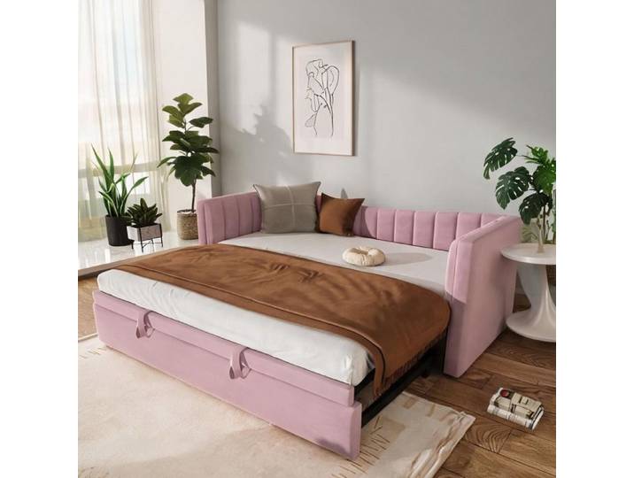 Méridienne-lit gigogne en velours pink-toned 90x200/180x200 cm design minimaliste