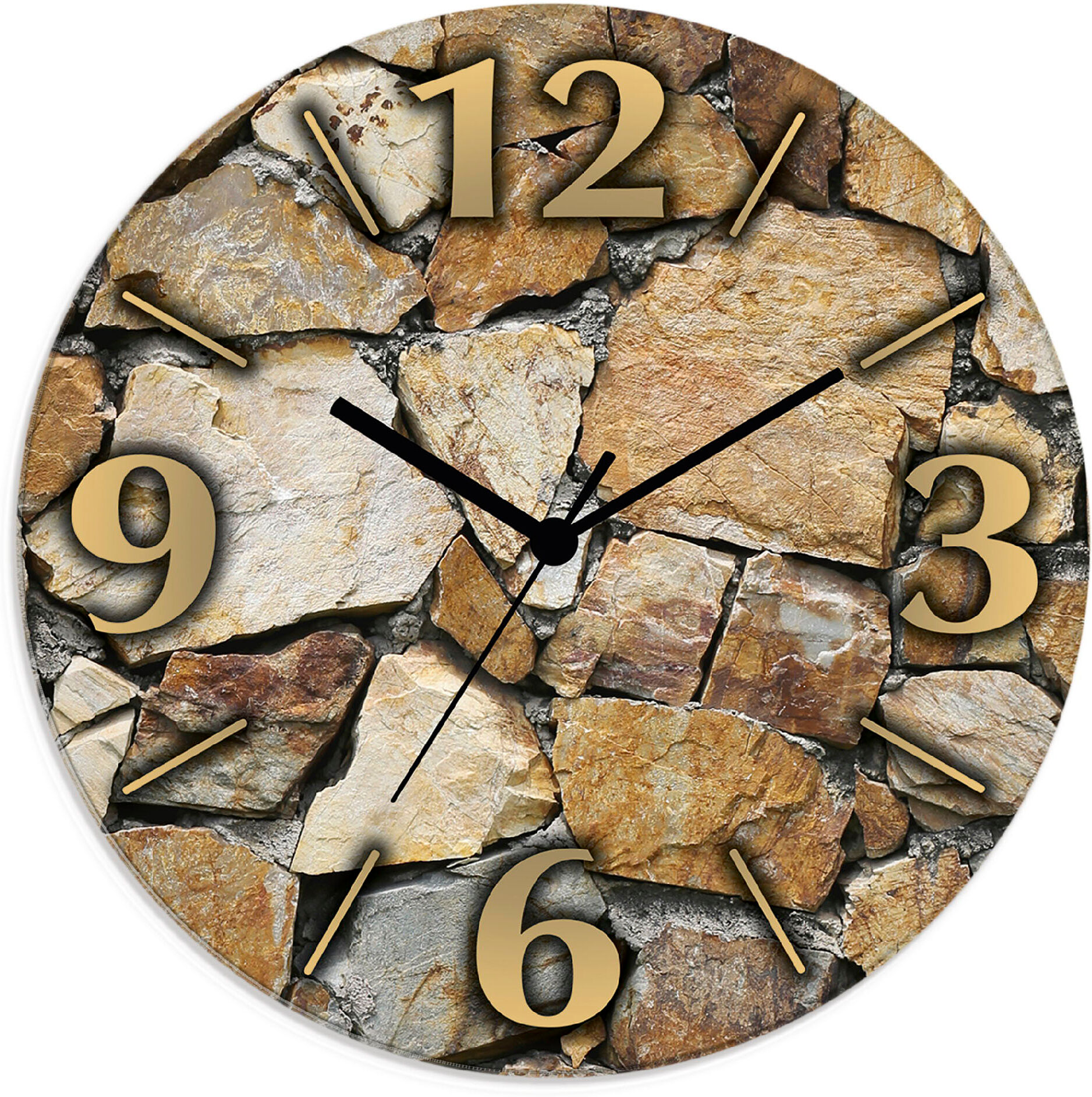 Wanduhr ARTLAND "Braune Steinwand", beige (natur), B:30cm H:30cm T:1,8cm, Wanduhren, Wanduhr, wahlweise mit Quarz- oder Funkuhrwerk, lautlos ohne Tickgeräusche natur B/H/T: 30cm x 30cm x 1,8cm, Funkuhr