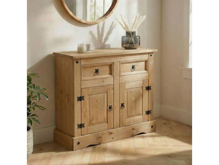 CARO-Möbel Kommode Salsa, Kommode Kiefer massiv gebeizt, mit 2 Schubladen und 2 Türen, Landhausstil, Landhaus, Buffetschrank