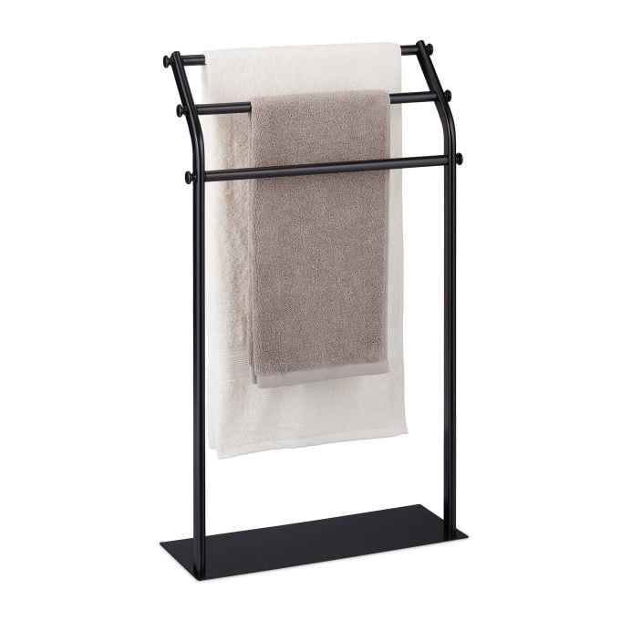 Relaxdays Handdoekrek zwart met 3 stangen, H x B x D: 86 x 51 x 19 cm