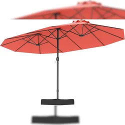 COSTWAY Doppelsonnenschirm UPF 50+ mit Ständer 443x263cm, Kurbel, Garten-, Terrassen-, Marktschirm, XXL, Orange.