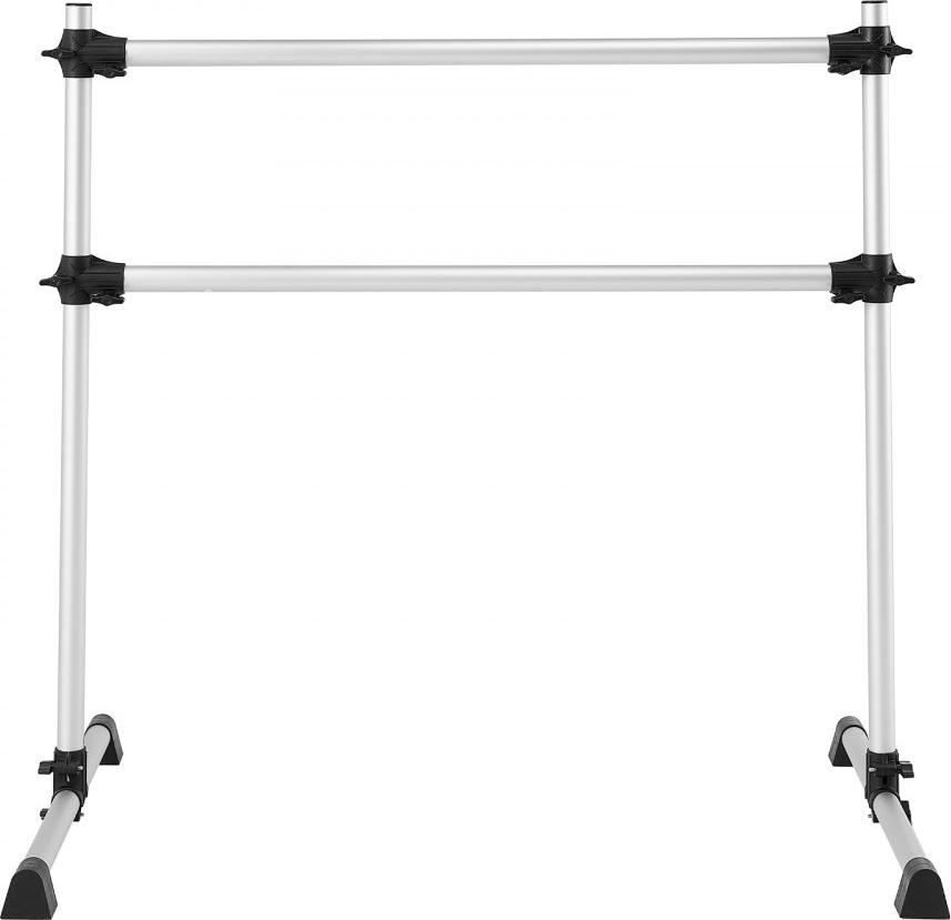 Freistehende, doppelte Balletttravertse aus Aluminium - Tragfähigkeit: 136 kg - Höhe verstellbar: 126 cm - Farbe: Silber - Für Ballett und Pilates