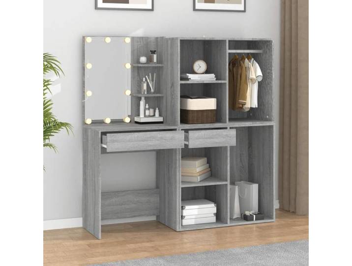 Meilleures Table de Maquillage/Chambre Coiffeuse à LED avec armoires Sonoma gris - Bois d'ingénierie - HZ414677