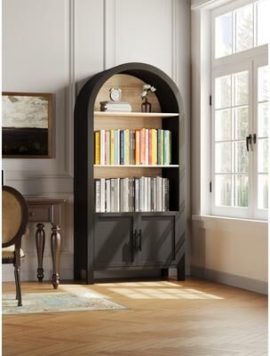 Kodotan sofa 66.70 inch Tall Arched Bookcase with Storage,3-Tier Arched Cabinet with Door,Arched Bookshelf Cabinet with Open Display Shelf
