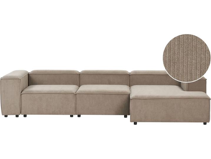 BELIANI Ecksofa Hellbraun Cord L-förmig 4-Sitzer Modulsofa mit Chaiselongue Linksseitig Wohnzimmermöbel Modern Wohnzimmer Wohnecke Sitzecke