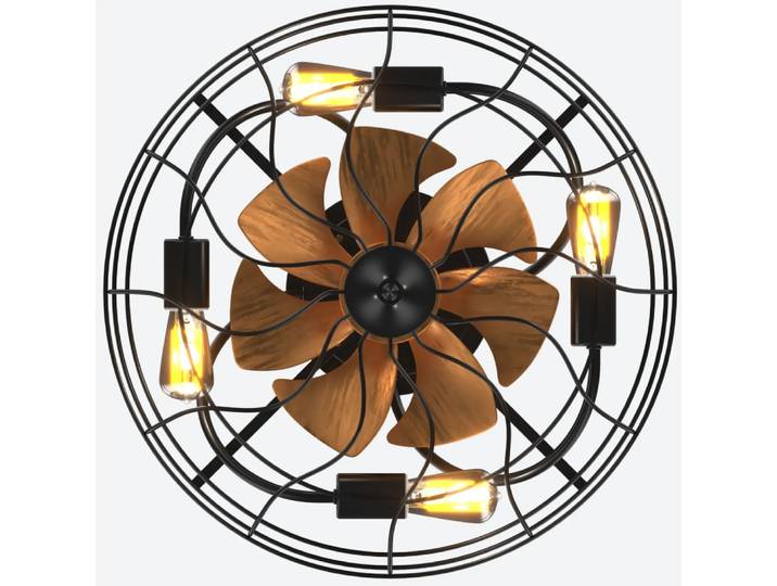 Plafonnier ventilateur industriel noir, cage 7 pales bois,télécommande