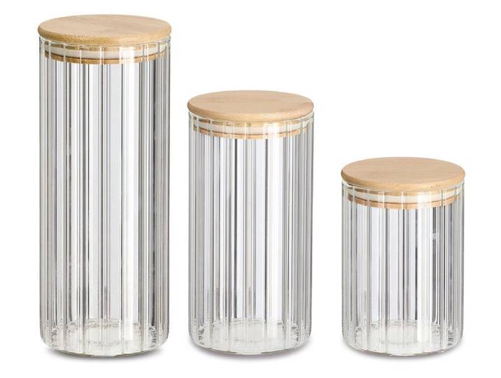 Vorratsglas ZELLER PRESENT, braun (transparent, bambus), Bambus, Glas, Lebensmittelaufbewahrungsbehälter, Vorratsglas, aus Borosilikat mit raffinierten Rillen
