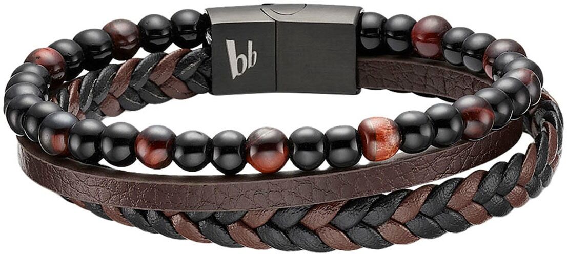 Lederarmband BRUNO BANANI "Schmuck", braun (schwarz, braun, schwarz, braun, schwarz), Armbänder, Damen, 21cm, Edelstahl Leder, Edelstahl, Leder, Lederarmband, mit Tigerauge (synth.) schwarz, braun, schwarz, braun, schwarz 21cm, Edelstahl Leder