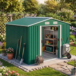 GARDEBRUK® XXL Metall Gerätehaus Fundament Schiebetür Grün Geräteschuppen