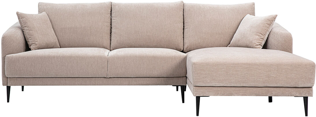 Miliboo Rechtsseitiges Ecksofa mit 3 Plätzen aus Stoff in Samtoptik Taupe und schwarzem Metall JERRY